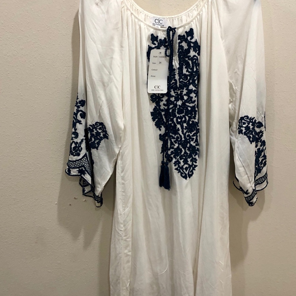 Women's White and navy Blue Midi Dress